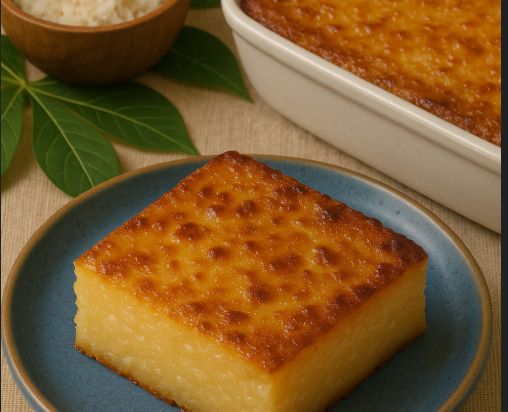 Cassava Cake, Filipino Dessert with Coconut and Cassava